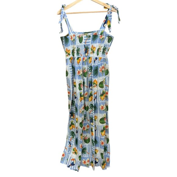 True Destinations Tropical Novelty Print Maxi Dress Blue L Vacation Swim Coverup - Picture 2 of 10